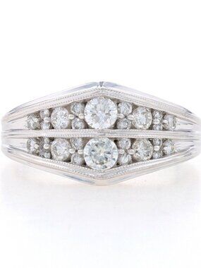 White Gold Diamond Cluster Band - 14k Round Brilliant 3/4ctw Milgrain Ring